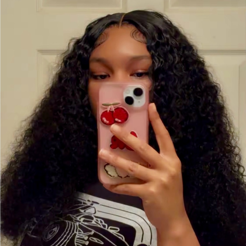 4x4 kinky Curly deep wave human hair lace closure Wig - black 28 inches